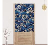 Noren Tenda Giapponese della Porta Tappezzeria Divisorie Lunga Tappezzeria Giapponese della Porta Tenda per Decorazione Porta Finestra Cucina onde dell'oceano blu 90 x 150 cm
