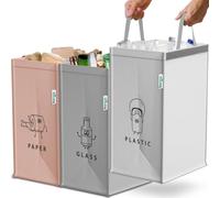Norggo Borse per raccolta differenziata 40L - Set 3 buste raccolta differenziata per plastica, carta e vetro - Sacchi differenziata colorati con maniglia - Sacchetti e borse differenziata per casa