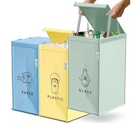 Norggo® Borse per raccolta differenziata 40L - Set 3 buste raccolta differenziata per plastica, carta e vetro - Sacchi differenziata colorati con maniglia - Sacchetti e borse differenziata per casa