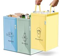 Norggo® Borse per raccolta differenziata 40L - Set 3 buste raccolta differenziata per plastica, carta e vetro - Sacchi differenziata colorati con maniglia - Sacchetti e borse differenziata per casa