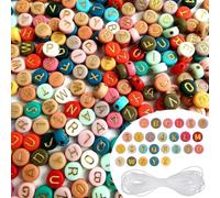 Norhogo 1000 perline con lettere colorate dalla A alla Z, perline da infilare, 7 mm, rotonde in acrilico con linea elastica da 4 m, per bracciali, collane, gioielli, fai da te (oro)