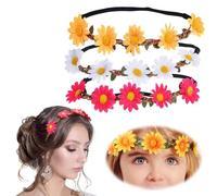 Norhogo 3 fasce per capelli con corona regolabile, per festival, matrimoni e feste, nei colori bianco, giallo e rosa