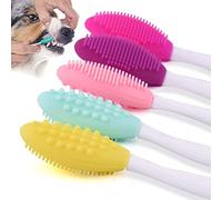 Norhogo 5 spazzolini da denti per cani, per la cura dei denti del cane, in silicone, morbido e confortevole, set di spazzolini da denti curvi, manico lungo per cuccioli, cani, gatti