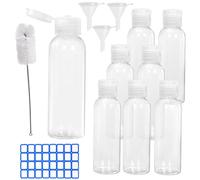 Norhogo 8 Pezzi boccette da viaggio 100 ml Bottiglie di Plastica, con 3 Imbuti Contenitori Trasparenti, Una spazzola per la pulizia e un adesivo blu, per Shampoo Lozioni Liquide Creme