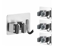 Norhogo Porta Scope Parete, Portascopa Autoadesivo da Muro Appendibile 4 Pezzi in Acciaio Inossidabile Senza Perforazione per Cucina Bagno Giardino - Argento