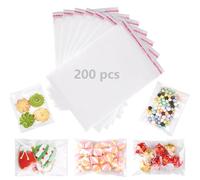 Norhogo Set di 200 sacchetti trasparenti in cellophane di plastica con chiusura adesiva, 16 x 25 (21 + 4) cm