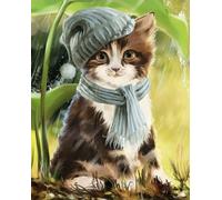 Norimpex - Puzzle Dipinto diamante: Gattino con cappello e sciarpa 30x40 cm - 1-39 Pezzi