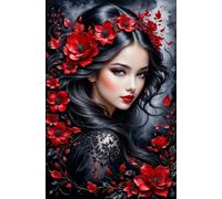 Norimpex - Puzzle Quadro Diamant: Brunetta con fiori rossi 30x40cm - 1-39 Pezzi