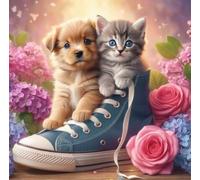 Norimpex - Puzzle Quadro Diamant: Cane con gatto in una scarpa 30x40cm - 1-39 Pezzi