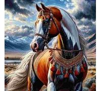 Norimpex - Puzzle Quadro Diamant: Cavallo con finimenti indiani 30x40cm - 1-39 Pezzi