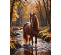 Norimpex - Puzzle Quadro Diamant: Cavallo in un ruscello della foresta 30x40cm - 1-39 Pezzi