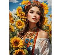Norimpex - Puzzle Quadro Diamant: Donna slava tra i girasoli 30x40cm - 1-39 Pezzi