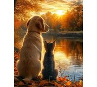 Norimpex - Puzzle Quadro Diamant: Gattino con cane sulla riva 30x40cm - 1-39 Pezzi