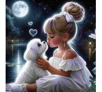 Norimpex - Puzzle Quadro Diamant: Ragazza con cane 30x40cm - 1-39 Pezzi