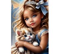 Norimpex - Puzzle Quadro Diamant: Ragazza con gatto 30x40cm - 1-39 Pezzi
