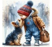 Norimpex - Puzzle Quadro Diamant: Ragazzo con cane 30x40cm - 1-39 Pezzi