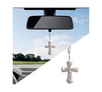 Norkmdi Ornamento da appendere all'auto, ciondolo a forma di croce con strass di cristallo su entrambi i lati, grazioso ciondolo per specchietto retrovisore con diamante, accessorio universale per