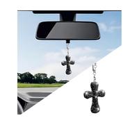 Norkmdi Ornamento da appendere all'auto, ciondolo a forma di croce con strass di cristallo su entrambi i lati, grazioso ciondolo per specchietto retrovisore con diamante, accessorio universale per