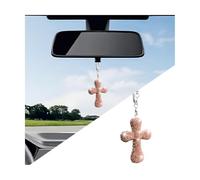 Norkmdi Ornamento da appendere all'auto, ciondolo a forma di croce con strass di cristallo su entrambi i lati, grazioso ciondolo per specchietto retrovisore con diamante, accessorio universale per