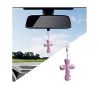 Norkmdi Ornamento da appendere all'auto, ciondolo a forma di croce con strass di cristallo su entrambi i lati, grazioso ciondolo per specchietto retrovisore con diamante, accessorio universale per