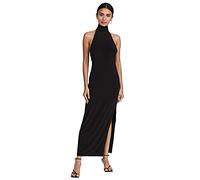 Norma Kamali Halter Turtle Side Slit Gown Vestito da Cocktail, Nero, XL Donna