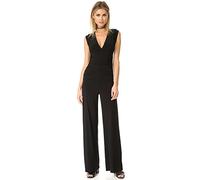 Norma Kamali Women's Sleeveless V Neck Shirred Waist Jumpsuit, Black, M