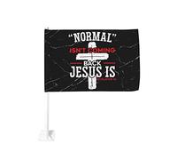 Normal Isn't Coming Back Jesus Is Apocalisse 14 Bandiera per auto 12x18 Bandiere per auto per finestre Decorazione per finestrini auto, bandiere impermeabili per finestrini auto Bandiera con clip per