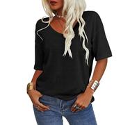 Normaltly Womens Shirt, Normality Women's Solid Color V-Neck T-Shirt, 2025 New Summer Short Sleeved Shirts (Black,XXL)