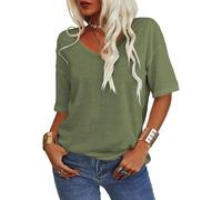 Normaltly Womens Shirt, Normality Women's Solid Color V-Neck T-Shirt, 2025 New Summer Short Sleeved Shirts (Army Green,XXL)