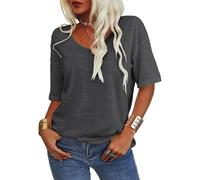 Normaltly Womens Shirt, Normality Women's Solid Color V-Neck T-Shirt, 2025 New Summer Short Sleeved Shirts (Gray,3XL)