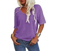 Normaltly Womens Shirt, Normality Women's Solid Color V-Neck T-Shirt, 2025 New Summer Short Sleeved Shirts (Purple,3XL)