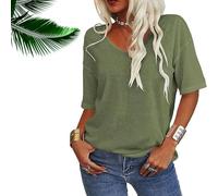 Normaltly Womens Shirt, Normalty Tops, Solid Color V-Neck T-Shirt, Summer Short Sleeve Loose Casual Tops (Green,M)