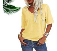 Normaltly Womens Shirt, Normalty Tops, Solid Color V-Neck T-Shirt, Summer Short Sleeve Loose Casual Tops (Yellow,XL)