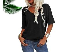 Normaltly Womens Shirt, Normalty Tops, Solid Color V-Neck T-Shirt, Summer Short Sleeve Loose Casual Tops (Black,3XL)