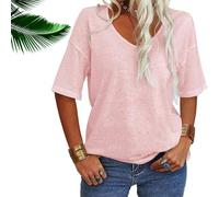 Normaltly Womens Shirt, Normalty Tops, Solid Color V-Neck T-Shirt, Summer Short Sleeve Loose Casual Tops (Pink,S)