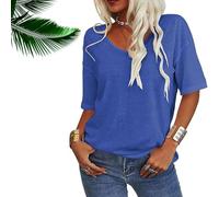 Normaltly Womens Shirt, Normalty Tops, Solid Color V-Neck T-Shirt, Summer Short Sleeve Loose Casual Tops (Blue,4XL)