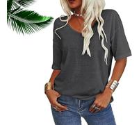 Normaltly Womens Shirt, Normalty Tops, Solid Color V-Neck T-Shirt, Summer Short Sleeve Loose Casual Tops (Gray,3XL)