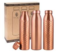 NORMAN JR Borraccia in rame da 1 l - Set regalo da 3, semplice 1, martellata 2, un contenitore ayurvedico in rame puro - ti aiuta a bere più acqua, con molti benefici per la salute