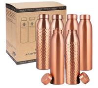 NORMAN JR Bottiglia d'acqua in rame 1L - Confezione regalo da 6 pezzi, semplice 3, martellato 3, Un recipiente ayurvedico in rame puro: ti aiuta a bere più acqua, con molti benefici per la salute