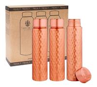 NORMAN JR Bottiglia d'acqua in rame 550ml- Confezione regalo da 3, Martellata, un vaso ayurvedico realizzato in rame puro - ti aiuta a bere più acqua con molti benefici per la salute