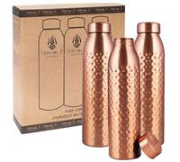 NORMAN JR Bottiglia d'acqua in rame da 1L - Confezione regalo da 3, martellata, un recipiente ayurvedico in rame puro - ti aiuta a bere più acqua, con molti benefici per la salute