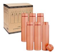 NORMAN JR Bottiglia d'acqua in rame da 550 ml - Confezione regalo da 6, semplice, un recipiente ayurvedico in rame puro - ti aiuta a bere più acqua, con molti benefici per la salute