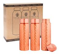 NORMAN JR Bottiglia d'acqua stretta in rame martellato da 400 ml - confezione regalo con 3 pezzi, un recipiente ayurvedico in rame puro - ti aiuta a bere più acqua, con molti benefici per la salute