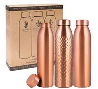 NORMAN JR, Pianura 2, Hammered 1 bottiglia di rame da 1 litro grande - Una bottiglia ayurvedica in rame puro al 100% con buoni benefici per la salute - Confezione da 3 bottiglie