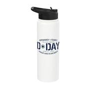 Normandia Francia D-Day Honor and Remember Solid Navy Print Stainless Steel Insulated Water Bottle