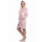 Normann Camicia da notte da donna a maniche lunghe, con polsini effetto stella, in morbido pile coral caldo