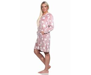 Normann Camicia da notte da donna a maniche lunghe con polsini in stile stelle, in morbido e caldo coral fleece, Colore: rosa., 48-50