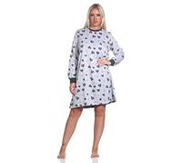 Normann Camicia da notte da donna in spugna a maniche lunghe con polsini in splendido effetto cuore, anche in taglie forti, Grigio mélange, Medium
