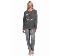 Normann Grazioso pigiama lungo da donna con gatti, grigio., Small