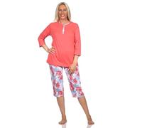 Normann Meraviglioso pigiama da donna a maniche corte con pantaloni capri in stampa floreale, anche in taglie forti, Rosso 1, 60-62